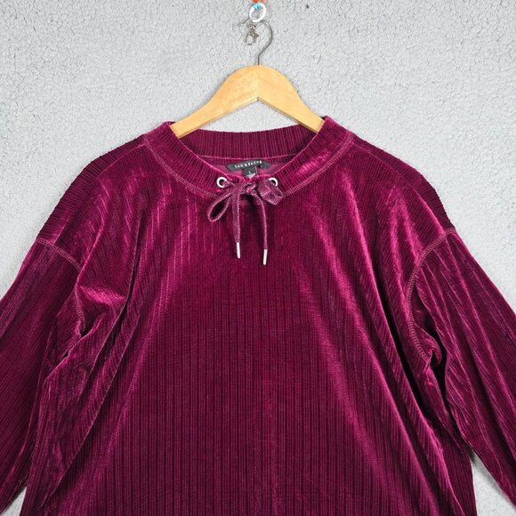 Zac And Rachel Sweater Womens Size Large Loose Crew Burgundy Velvet Longsleeve - Picture 2 of 11